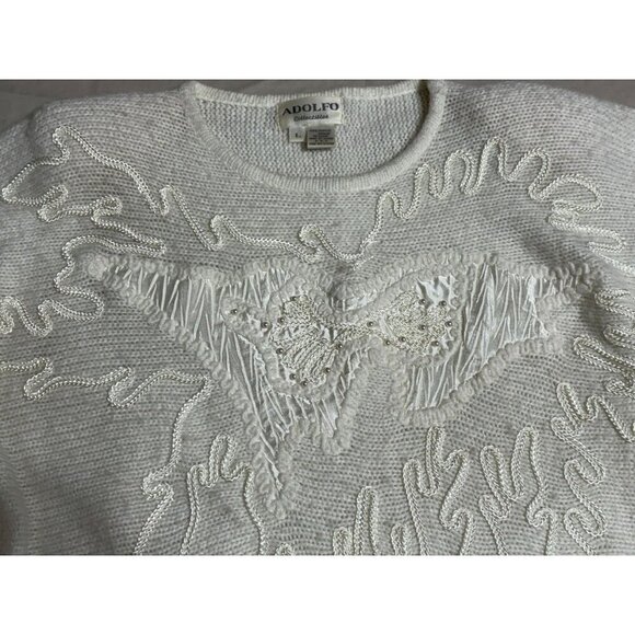 Vintage Adolfo Batwing Sweater Intricate Knit Design Acrylic Women's L Ivory - Picture 5 of 9